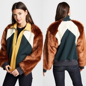 SEA NY FAUX FUR TRACK ZIP BOMBER JACKET